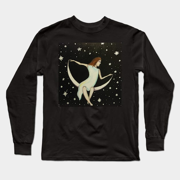 Girl on the Moon Long Sleeve T-Shirt by berrypaint